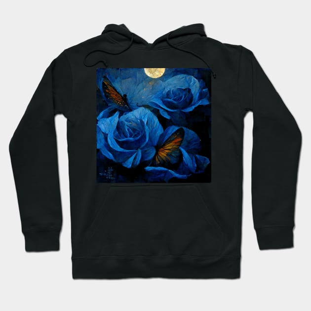 Butterfly at Blue Roses Hoodie by DarkAgeArt